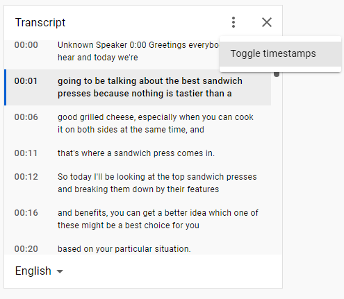 how to open a transcript on youtube videos